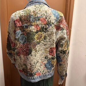Floral Printed tapestry patchwork long sleeve Denim jacket